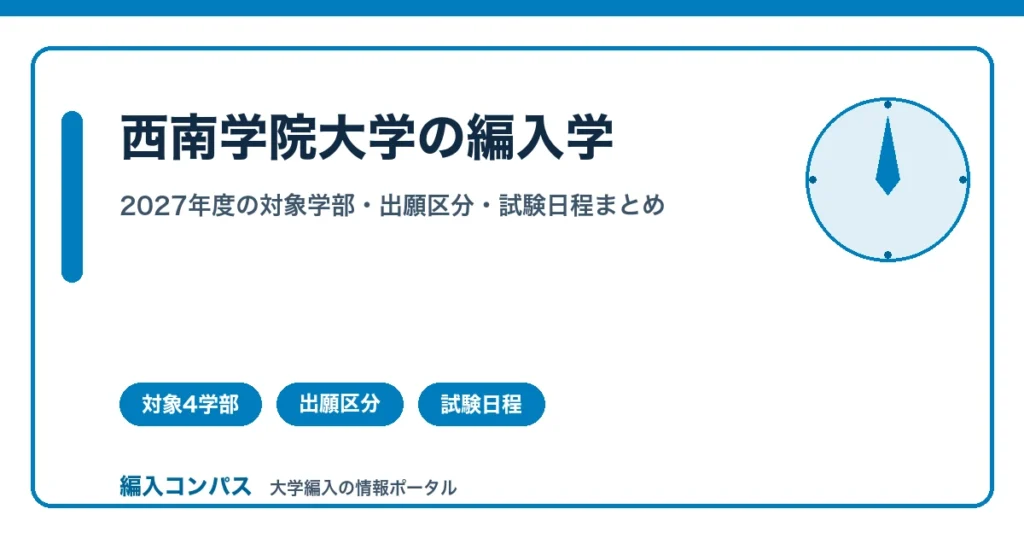 西南学院大学の編入学｜2027年度の対象学部・出願区分・試験日程