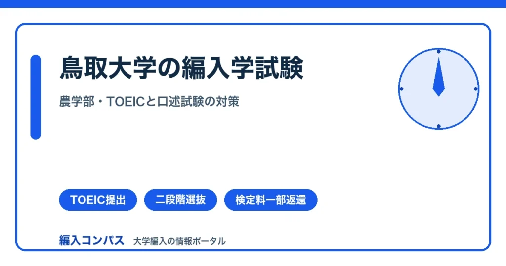 鳥取大学編入学試験｜TOEIC必須と二段階選抜、検定料返還制度